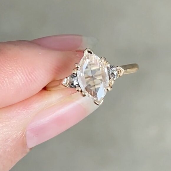 Jewelry - Anna Sheffield 0.65ct Rose Cut Diamond Ring Yellow Gold & Grey Diamond Trillions